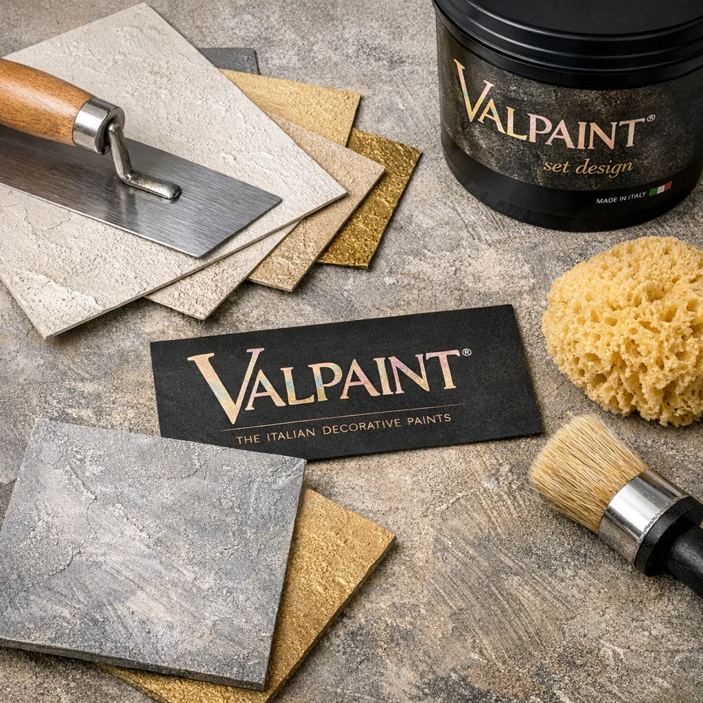 Valpaint decorative finishes Bristol premium Italian wall coatings sample flat lay